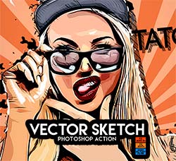 极品PS动作－逼真矢量图(含高清视频教程)：Vector Sketch Photoshop Action